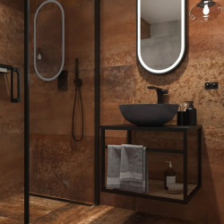  40x80 cm miroir suspendu ovale avec éclairage LED et capteur, cadre en aluminium, noir (SATZOVLED4080CE)