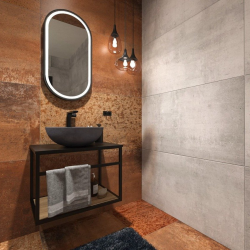 40x80 cm miroir suspendu ovale avec éclairage LED et capteur, cadre en aluminium, noir (SATZOVLED4080CE)