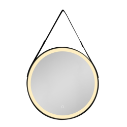 60x60 cm miroir rond avec éclairage LED et capteur, cadre en métal, noir (SATZREMLED60CE)