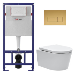 Swiss Aqua Technologies Pack WC bâti ECO 2L Swiss Aqua Technologies + WC suspendu sans bride Swiss Aqua Technologies + plaque or (STESTBRWR06-FR)