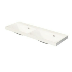 Naturel Cube Way 120x40x5,5 cm double vasque à encastrer en marbre coulé avec deux trous pour robinetterie, blanc brillant (CU212050)