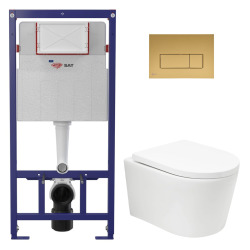 Pack WC bâti ECO 2L Swiss Aqua Technologies + cuvette suspendu Swiss Aqua Technologies + plaque or (STESTBRWT06-FR)