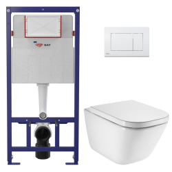Pack WC bâti-support ECO 2L Swiss Aqua Technologies + WC suspendu avec abattant SoftClose Roca + plaque blanche (STEROGAWR01-FR)