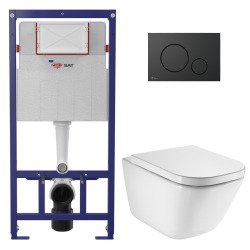 Pack WC bâti-support ECO 2L Swiss Aqua Technologies + WC suspendu Roca avec abattant SoftClose + plaque noir (STEROGAWR02-FR)