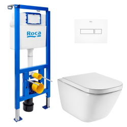 Pack WC bâti-support ECO 2 L Swiss Aqua Technologies + WC suspendu Roca avec abattant SoftClose + plaque (ROROGAWR01-FR)