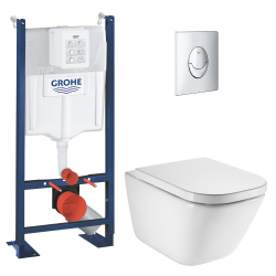 Grohe Pack WC bâti-support autoportant Rapid SL + WC suspendu Roca avec abattant SoftClose + plaque chrome (GRRROGAWR01-U)