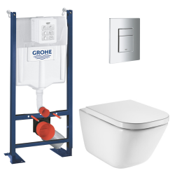 Grohe Pack WC bâti-support autoportant Rapid SL + WC suspendu Roca avec abattant SoftClose + plaque chrome (GRRROGAWR03-U)