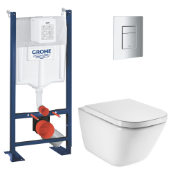 Pack WC bâti-support autoportant Rapid SL + WC suspendu Roca avec abattant SoftClose + plaque chrome (GRRROGAWR01-U)
