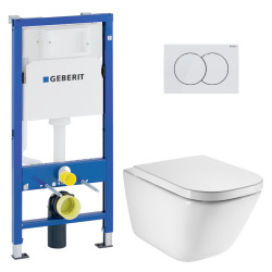 Duofix pack WC bâti-support UP100 + WC suspendu sans bride Roca avec abattant SoftClose + plaque blanche (GEBROGAWR02-FR)