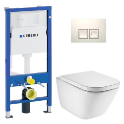 Duofix pack WC bâti-support UP100 + WC suspendu sans bride Roca avec abattant SoftClose + plaque blanche (GEBROGAWR02-FR)