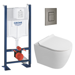 Rapid SL Pack WC bâti autoportant + WC suspendu sans bride Ceramia avec abattant SoftClose + plaque chrome (GRRCEPXWR01-FR)