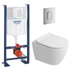 Rapid SL Pack WC bâti autoportant + WC suspendu sans bride Ceramia avec abattant SoftClose + plaque chrome (GRRCEPXWR01-FR)
