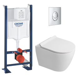 Rapid SL Pack WC bâti autoportant + WC suspendu sans bride Ceramia avec abattant SoftClose + plaque chrome (GRRCEPXWR01-FR)