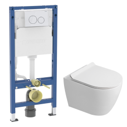 Geberit Duofix Pack WC bâti-support 112 cm + WC suspendu sans bride Ceramia avec abattant SoftClose + plaque blanche (GEBCEPXWT02-FR)