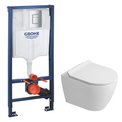 Duofix Pack WC bâti-support 112 cm + WC suspendu sans bride Ceramia avec abattant SoftClose + plaque blanche (GEBCEPXWT01-FR)