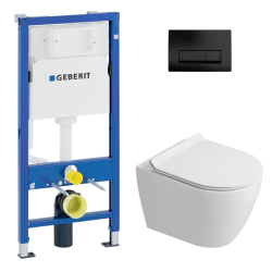 Duofix pack WC bâti-support UP100 + WC suspendu sans bride Ceramia avec abattant SoftClose + plaque noir mat (GEBCEPXWT04-FR)
