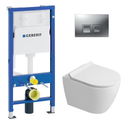 Duofix pack WC bâti-support UP100 + WC suspendu sans bride Ceramia avec abattant SoftClose + plaque noir mat (GEBCEPXWT04-FR)