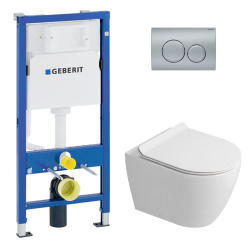 Duofix pack WC bâti-support UP100 + WC suspendu sans bride Ceramia avec abattant SoftClose + plaque noir mat (GEBCEPXWT04-FR)