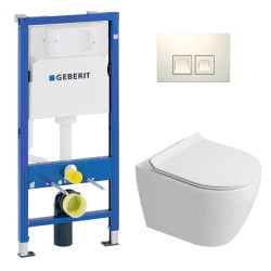 Duofix pack WC bâti-support UP100 + WC suspendu sans bride Ceramia avec abattant SoftClose + plaque noir mat (GEBCEPXWT04-FR)