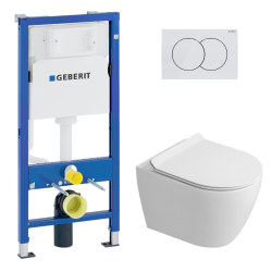 Geberit Duofix pack WC bâti-support UP100 + WC suspendu sans bride Ceramia avec abattant SoftClose + plaque blanche (GEBCEPXWT08-FR)