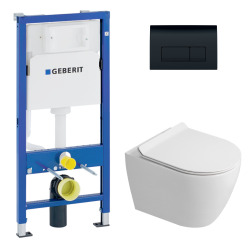 Duofix pack WC bâti-support UP100 + WC suspendu sans bride Ceramia avec abattant SoftClose + plaque noir mat (GEBCEPXWT04-FR)