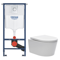 Grohe Solido pack WC bâti 4 en 1 + WC suspendu sans bride Swiss Aqua Technologies avec abattant SoftClose + plaque (GRRSTBRWR01-FR)