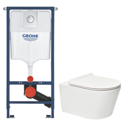 Grohe Solido pack WC bâti 4 en 1 + WC suspendu sans bride Swiss Aqua Technologies avec abattant SoftClose + plaque (GRRSTBRWR02-FR)