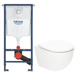 Grohe Solido pack WC bâti 4 en 1 + WC suspendu sans bride Swiss Aqua Technologies avec abattant SoftClose + plaque (GRRSTFUWT01-FR)