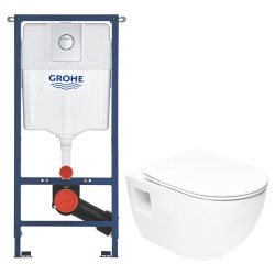 Solido pack WC kit bâti-support 4 en 1 + WC suspendu sans bride Ceramia avec abattant SoftClose + plaque (GRRCEPXWT14-FR)