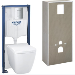 Grohe Solido pack WC suspendu + cuvette sans bride + plaque de commande chromée, isolant et habillage à carreler (G36535000)