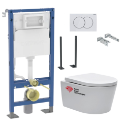 Geberit Pack WC bâti-support Geberit autoportant + WC sans bride Swiss Aqua Technologies + plaque (SATRIMLESSGEBX)