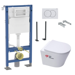 Geberit Pack Autoportant Bati-support Geberit + WC sans bride Swiss Aqua Technologies + Abattant softclose + Plaque (InfinitioGebX)