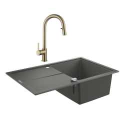 K400 évier en quartz composite avec égouttoir réversible 780x500 mm + Ceramia Timeless mitigeur (G31639TML2BGM-SET)