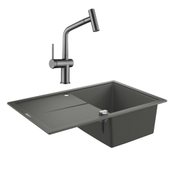 Grohe K400 Evier en quartz composite avec égouttoir réversible 780x500 mm + Ceramia Timeless mitigeur (G31639TML1BGM-SET)