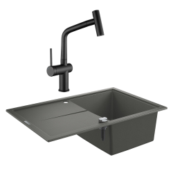 Grohe K400 Evier en quartz composite avec égouttoir réversible 780x500 mm + Ceramia Timeless mitigeur (G31639TML1BM-SET)