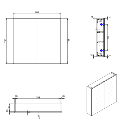 B-Way 60x75 cm armoire de salle de bain en chêne lamellé-collé avec miroir intégré (BWAY60CABOAK)