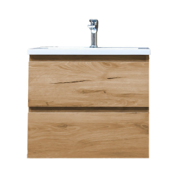 B-Way 59x50x45 cm meuble de salle de bain suspendu 2 tiroirs avec lavabo en marbre coulé, chêne mat (BWAY260OAKU)