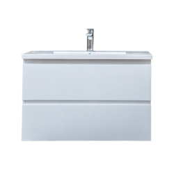 B-Way 79x50x45 cm meuble de salle de bain suspendu avec lavabo en marbre coulé, 2 tiroirs, blanc brillant (BWAY280WU)