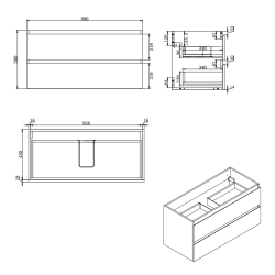 B-Way 99x50x45 cm meuble de salle de bain suspendu avec plaque de recouvrement, 2 tiroirs, chêne mat (BWAY2100OAKDESK)