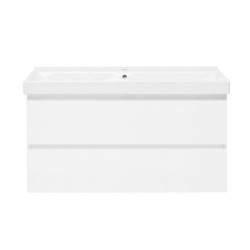 B-Way 99x50x45 cm meuble de salle de bain suspendu 2 tiroirs avec lavabo en céramique, blanc brillant(BWAY2100WU1BI)