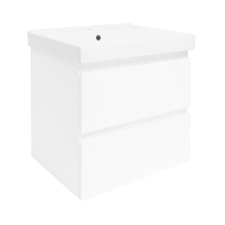 B-Way 59x50x45 cm meuble de salle de bain suspendu 2 tiroirs avec lavabo en céramique, blanc brillant (BWAY260WU1BI)