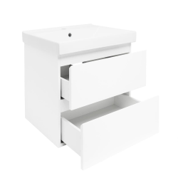 B-Way 59x50x45 cm meuble de salle de bain suspendu 2 tiroirs avec lavabo en céramique, blanc brillant (BWAY260WU1BI)