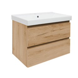 B-Way 79x50x45 cm meuble de salle de bain suspendu 2 tiroirs avec lavabo en céramique, chêne mat (BWAY280OAKU1BI)