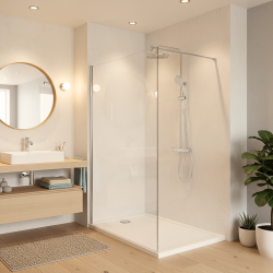 Pack Douche Complet – Paroi Walk-In 140x200 Chrome + Colonne SAT 3 Jets + Receveur Marbre Coulé Blanc 140x80 (SAT100C7PR149W)
