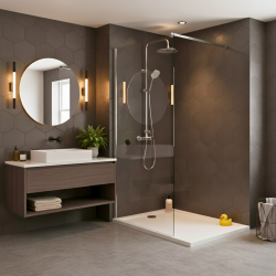 Pack Douche Complet – Paroi Walk-In 100x200 Chrome + Colonne SAT 3 Jets + Receveur Marbre Coulé Blanc 120x90 (SAT100C7PR129W)