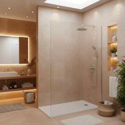 Pack Douche Complet – Paroi Walk-In 140x200 Chrome + Colonne Grohe Eurosmart 2 Jets + Receveur Marbre Coulé Blanc 140x80 (SAT140