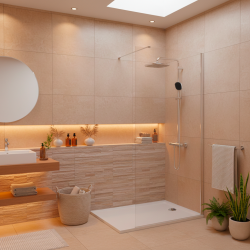 Pack Douche Complet – Paroi Walk-In 100x200 Chrome + Colonne Grohe Vitalio 2 Jets + Receveur Marbre Coulé Blanc 120x80 (SAT100C8