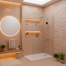 Pack Douche Complet – Paroi Walk-In 120x200 Chrome + Colonne Grohe Vitalio 2 Jets + Receveur Marbre Coulé Blanc 120x90 (SAT120C8