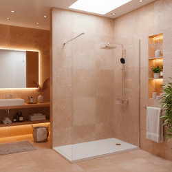 Pack Douche Complet – Paroi Walk-In 140x200 Chrome + Colonne Grohe Vitalio 2 Jets + Receveur Marbre Coulé Blanc 140x90 (SAT140C8