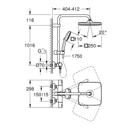 Pack Douche Complet – Paroi Walk-In 120x200 Chrome + Colonne Grohe Vitalio 2 Jets + Receveur Marbre Coulé Blanc 120x80 (SAT120C8